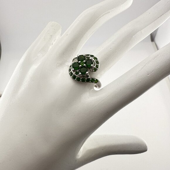 Chuck Clemency Sterling Silver Ring Green Gemstone STS Floral Swirl size 8 QVC - Picture 10 of 10